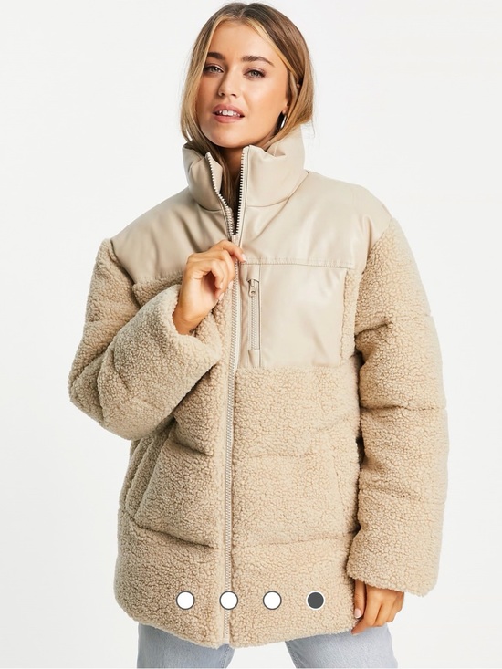 ASOS Jackets & Blazers - ASOS Beige Teddy Sherpa Puffer Jacket